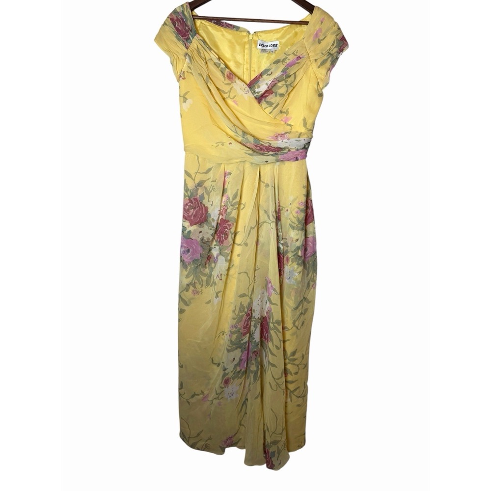 Vintage Victor Costa Neiman Marcus Silk Floral Shirred Draped Cocktail Dress 12